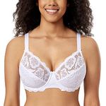 Delimira Women's Full Coverage Non-Foam Floral Lace Plus Size Underwired Bra White 36C