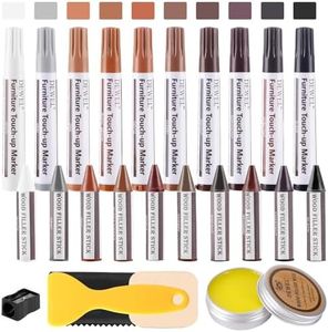 DEWEL Wood Markers Furniture Repair Kit, 10 Color Furniture Markers Touch Up with Wood Filler Sticks and Wood Polish Wax, Wood Scratch Repair Kit for Laminate Floor, Cabinet, Wooden Door