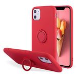 UEEBAI Case for iPhone 11 6.1 inch, Ultra Slim Liquid Silicone Case with 360 Rotatable Ring Holder Kickstand with Magnetic Car Mount Gel Rubber TPU Bumper Shockproof Cover for iPhone 11 - Red