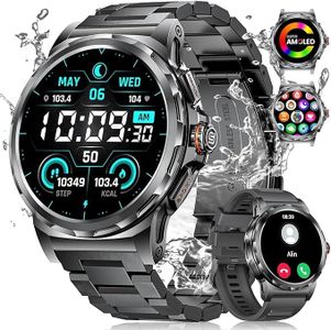 LIGE Smart Watch for Men(Answer/Make Calls), 1.43" AMOLED Military Smart Watch with 123+ Sports Modes, IP68 Waterproof 3 Straps Fitness Tracker for Android iOS