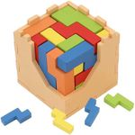 Sharp Brain Zone 3D Wooden Puzzle Cube (25N Style) | Colorful, Eco-Friendly Wooden Puzzle for Mental Stimulation, Focus, and Problem-Solving Fun | Challenging Brain Teaser for Adults and Kids