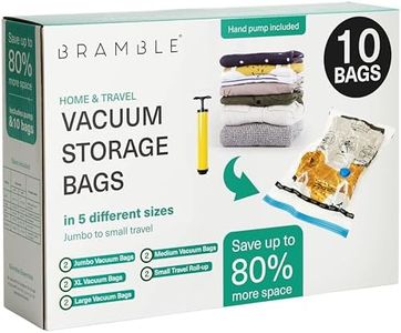 BRAMBLE 10 Pack Vacuum Storage Bags, Space Saver Bags (2 Jumbo/ 2 XL/ 2 Large/ 2 Medium/ 2 Travel Roll-up) Sealer Compression Bags for Clothing, Blankets, Bedding & More (with Pump)