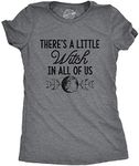 Womens There's A Little Witch in All of Us Tshirt Funny Halloween Tee Funny Womens T Shirts Halloween T Shirt for Women Women's Novelty T Shirts Dark Grey 3XL