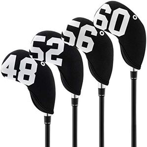Big Number Neoprene Golf Wedge Covers Set - 4pcs Iron Covers 48 52 56 60 Degrees - Club Head Covers Headcover for Men Golfers (Black with White#)