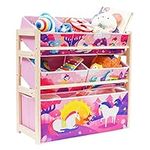 Kids Toy Book Storage Organizer Large Capacity Space Saver Toy Storage Shelf With 6 Storage Boxes, Ideal For, Children's Room, Playroom,Living Room