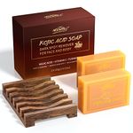 Kojic Acid Soap for Face and Body Moisturizing Turmeric Soap for Acne Dark Spots Blackheads 2x100g Soaps, 1pc Mesh Soap Pouch and 1pc Wooden Soap Holder