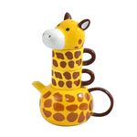 RORA Giraffe Ceramic Tea Pot with 2 Tea Cups Set, Hand-painted Porcelain Teapot Set for Coffee Latte Milk Tea Flower and Fruit Tea (17 oz/500 ml)