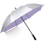 G4Free 54 Inch UV Protection Golf Umbrella UPF 50+ Large Sun Blocking Auto Open Windproof Rain Umbrellas (Silver/Light Purple)