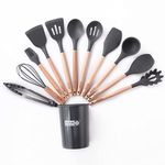 USHA SHRIRAM 12Pcs (with Holder) Silicon Spatula Set for Non-Stick Pans | Heat Resistant, Durable, Cookware Set | BPA Free & Odourless| Non-Stick Utensil Set for Cooking