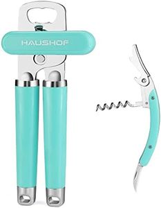 HAUSHOF 2PC Multifunctional Can Opener Set, Can Opener Manual with Comfortable Grip and Sharp Blade, Built in Bottle Opener, Wine Opener