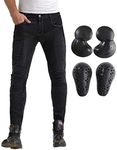 Summer Mesh Motorcycle Riding Jeans With Armor Motocross Racing Slim Stretch Pants (L=32, Black)