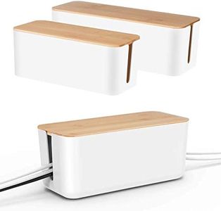 Set of Two Cable Management Box by Baskiss, Bamboo Lid, Cord Organizer for Desk TV Computer USB Hub System to Cover and Hide & Power Strips & Cords (White)