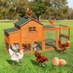 Large Wooden Chicken Coop for 4-6 Chickens, Secure Outdoor Hen House with Enclosed Run, Weather-Resistant Roof, Easy-Clean Slide-Out Tray & Nesting Boxes (Includes 2 Training Eggs)