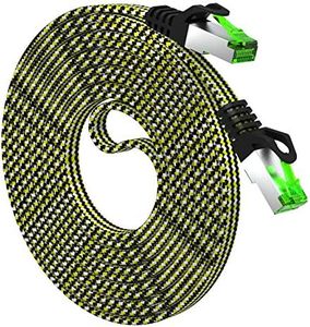 GearIT Cat7 Nylon Braided Flat Patch Cable 32AWG Flat Ethernet Cord for High Density Environment - Black