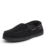Dearfoams Men's Microsuede Moccasin with Whipstitch Slipper, Black Black, Large Wide