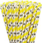 Whaline 200Pcs Bumble Bee Paper Straws Summer Honey Bee Yellow White Disposable Straws Stripe Patterned Drinking Well Crafted Straws for Juices Shakes Cocktail Baby Shower Wedding Decor Event Supplies