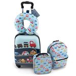 HONEY JOY 5 Piece Kids Luggage Set, 16 Inch Carry-On Suitcase & Toddler Backpack, Lunch Bag, Neck Pillow, Luggage Tag, Airplane Approved, Spinner Travel Luggage for Boys Girls (Car)