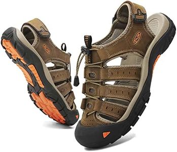 ZYLDK Sandalias de Senderismo para Hombres Verano Exterior Deportivas Zapatos Trekking Casual Zapatos de Montaña Cuero Sandalias de Playa Antideslizante Verano,Marrón,45