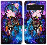 Pixel 6 Pro Case,Bcov Dream Catcher Galaxy Sky Leather Flip Phone Case Wallet Cover with Card Slot Holder Kickstand for Google Pixel 6 Pro