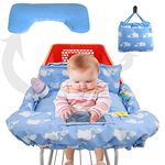 Shopping Cart Cover for Baby or Toddler/2-in-1 High Chair Cover/Machine Washable/Fits Restaurant Highchair/Padded/Fold'n Roll Style/Portable with Free Carry Bag (with Pillow, Blue Baby Elephant)