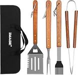 IMAGE BBQ Tool Set 4PCS Grill Tools with Wooden Handles Stainless Steel Barbecue Accessories with Carrying Case Cooking Backyard Grilling & Outdoor Camping