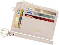 Wikavanli Women Slim Rfid Blocking Credit Card Case Holder Wristlet Zip ID Case Wallet Small Compact Leather Wallet Coin Purse with Keychain, Off-White, Small Fashion Wallet