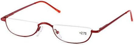 SOOLALA Vintage Designer Alloy Flat Top Half Frame Stylish Slim Reading Glasses, Red, 1.0