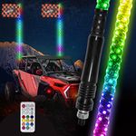 LED Whip Lights W/Flag 2Pcs 4ft (1.2M) Remote Controlled 360 Twisted Chasing Color Whip Antenna Whips Watreproof for Utv ATV Buggy Polaris RZR Off Road Quad Dune Sand 4X4 Wheeler by Safego