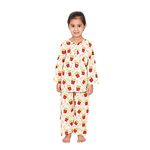 Chheent Cotton Unisex Printed Night Dress Suit Sleepwear Girls, Boys | Beige (7-8 Years, French Fries Print)