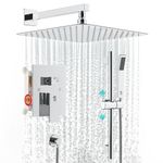 SR SUN RISE 12 Inch Slide Bar Shower System, All Meatl Square Rain Shower Head and Handheld Spray, Wall Mounted Shower Faucets Sets Complete Included Valve and Shower Trim Kit, Polished Chrome