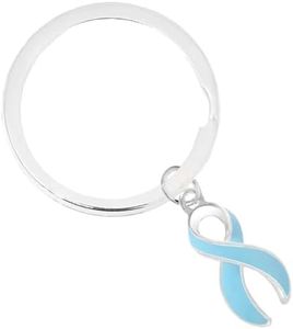 25 Pack Bulk Light Blue Ribbon Awareness Split Style Keychain - Support for Prostate Cancer, Trisomy 18, Cushing’s Disease, Graves Disease, Thyroid Disease