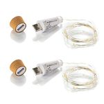 Auraglow Rechargeable USB Bottle Cork Wire Fairy String Light with 15 LED's - Twin Pack