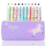 10 Pcs Unicorn Pens with Pencil Case School Gift Stocking Filler for Girls Age 6-12 Years Old, TOYESS Cute Flamingo Pens Set Ballpoint Writing Smooth Kids Birthday Present, Purple