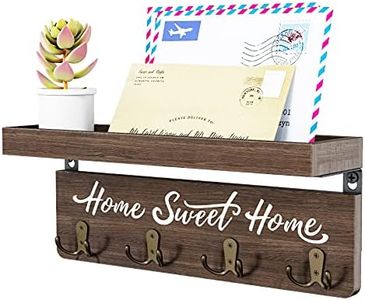 buways Wall-Mounted Key and Mail Holder, Wooden Key Rack with 4 Double Key Hooks, Rustic key holder for wall Home Living Room Decor for Entryway Wall