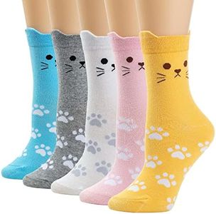 Losa Kute 5 Pairs Cute Patterned Socks Warm Crew Socks, B 5 Pairs Cat Ear 2, 5-9