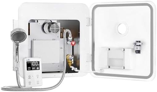 RIWORY 65,000 BTU 18x18 RV Tankless Water Heater Propane, 3.9GPM Tankless RV Water Heater with Outdoor Water Outlet, DC 12V Anti-Freezing Protection RV Camper Instant Hot Water Heater