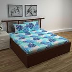 Divine Casa - 144 TC Super Soft 100% Cotton Bedsheet for Double Bed (1 Queen Size Bedsheet with 2 Pillow Covers) 144 Thread Count - Floral, Blue Aqua| 222 x 254 cm