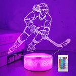 Hockey Stuff Gifts for Girls, Ice Hockey Girl Player 3D Night Light for Kids,16 Color Changing LED Illusion Desk Table Lamp for Women Friends Birthday Xmas Decor Gifts