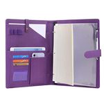 Wonderpool A4 Leather Portfolio Holder Ring File Document Case with Removable Binder Clipboard, Multi Pocket and Legal Pad for Business Organizer Interview and Meeting (Purple)