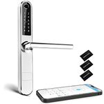 Ruveno Slim Smart Fingerprint Door Lock with Handles, Keyless Entry Door Lock, Bluetooth Fingerprint Keypad Card Keyless Unlock for Aluminum Swing Wooden Door (Silver Without Mortise)