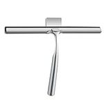 All-Purpose Stainless Steel Shower Squeegee for Shower Doors, Bathroom Cleaner Tool Household Window Mirror Squeegee with Adhesive Hooks for Home Cleaning, Glass Door, Tile Wall, 10 Inch, Sliver