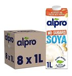 Alpro Soya No Sugars Plant-Based Long Life Drink, Vegan & Dairy Free, 1L (Pack of 8)