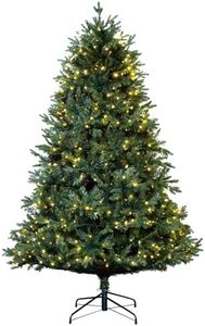 Christmas Tree World | 7ft Artificial Pre-lit Woodland Pine | Natural and Realistic Look with Bushy and Luxury Quality PVC Tips | Easy to Assemble and Take Down | 140cm Diameter