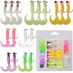 Soft Fishing Lures Jig Head Hooks Kit, 17pcs Crappie Jigs Heads Curly Grub Lures Mixed Color Soft Plastic Worm Swimbaits Tube Jigs Tackle for Crappie Bass Trout