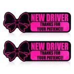 2pcs New Driver Magnet for Car, Cute Candy Bow Reflective Student Driver Decals for Car Vehicle Bumper Thanks for Your Patience Removable Magnetic New Driver Signs Car Decal Accessories Gift