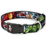 Buckle Down Plastic Clip Collar - Marvel Avengers 4-Superhero Poses Close-UP - 1.5" Wide - Fits 13-18" Neck - Small