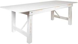 Flash Furniture HERCULES Series 8' x 40" Rectangular Antique Rustic White Solid Pine Folding Farm Table