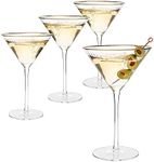 Gold Rim Martini Glasses - Set of 4-10 oz, 24K Gilded Classic Vintage Glasses For Martinis, Cocktails, Champagne, Water & Wine - Hand Blown Classic Coupes Gilded Rimed, Crystal Coupe with Long Stems