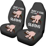 WELLFLYHOM Cute Car Seat Covers Funny Sloth Design Universal Bucket Seat Cover Auto Front Seats Protector Airbag Compatible Fits for Most Car, SUV Sedan & Truck Set of 2 for Women Gifts