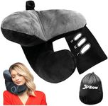 J-pillow Travel Pillow for Airplanes - British Invention of The Year - Upgraded with Patented Anti-Slip Scarf - Unique Chin Support - Neck Pillow for Travel - Flight Pillow - Black/Silver
